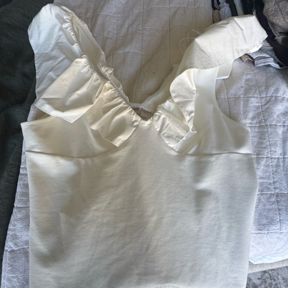 Anthropologie x Dolan Cream Ruffle Blouse
